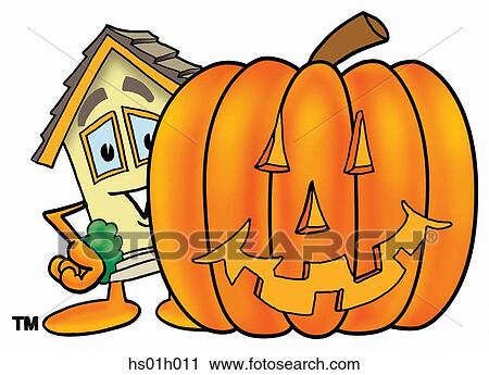 Clipart - House with pumpkin. Fotosearch