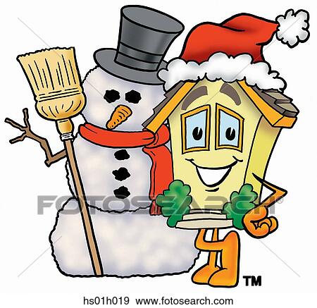 Clip Art - House with snowman. Fotosearch