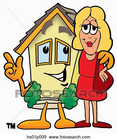 Clip Art of House with a woman hs01p009 - Search Clipart, Illustration ...