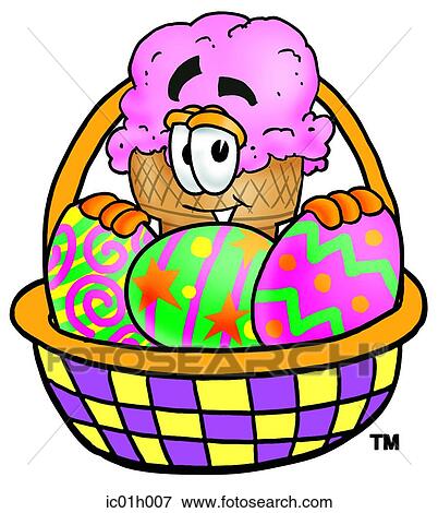 Clip Art - Ice cream cone and easter basket. Fotosearch