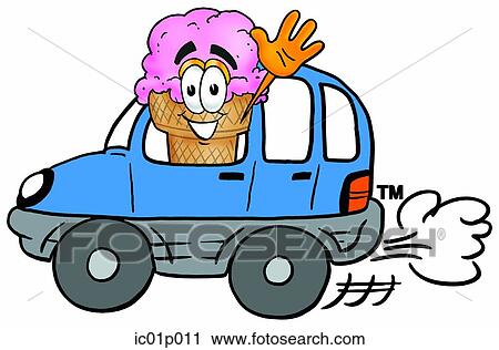 Clipart - Ice cream cone driving a car. Fotosearch
