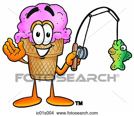 Clipart - Ice cream cone fishing. Fotosearch