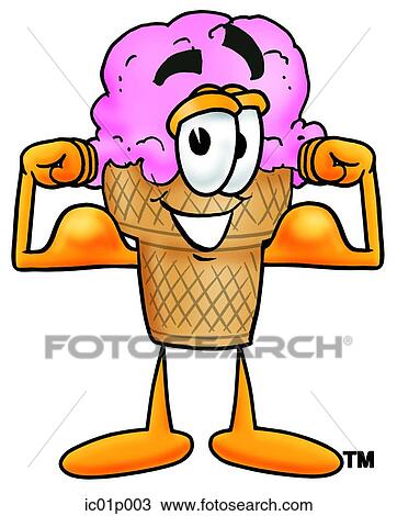 Clipart - Ice cream cone flexing muscles. Fotosearch