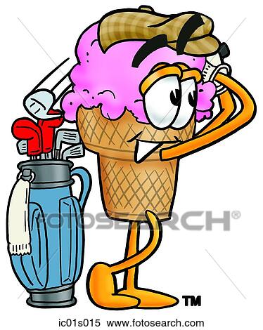 Clipart - Ice cream cone golfing. Fotosearch