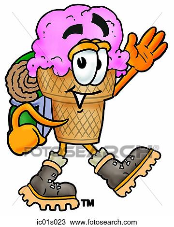 Clipart - Ice cream cone hiking. Fotosearch