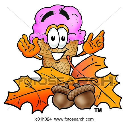 Clipart - Ice cream cone in autumn. Fotosearch