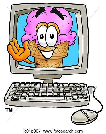 Clip Art - Ice cream cone in computer. Fotosearch