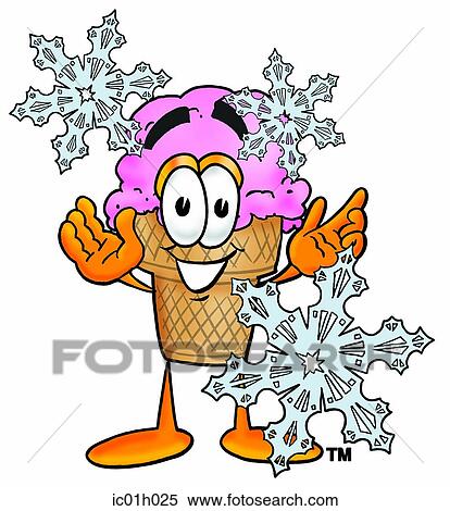 Clipart - Ice cream cone in snow. Fotosearch
