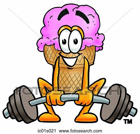 Clipart - Ice cream cone lifting weights low. Fotosearch