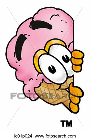 Clipart - Ice cream cone peeking around side. Fotosearch
