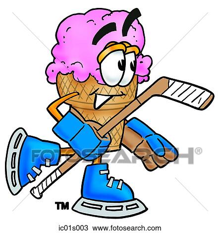 Clipart - Ice cream cone playing hockey. Fotosearch