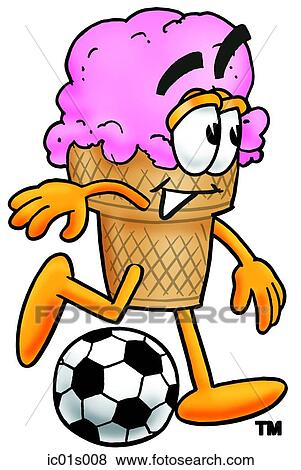 Clip Art - Ice cream cone playing soccer. Fotosearch