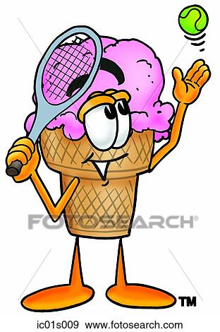 Clip Art - Ice cream cone playing tennis. Fotosearch