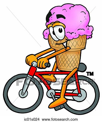 Clipart - Ice cream cone riding bike. Fotosearch