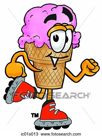 Clipart - Ice cream cone roller blading. Fotosearch