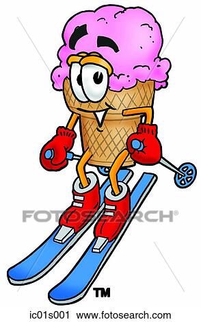 Clipart - Ice cream cone skiing. Fotosearch