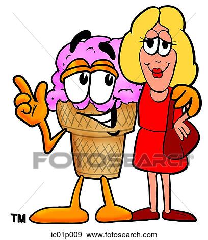 Clip Art - Ice cream cone with a woman. Fotosearch