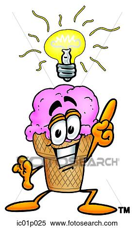Clipart - Ice cream cone with bright idea. Fotosearch