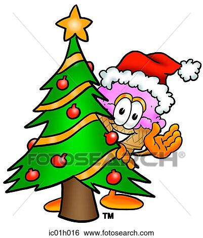 Clip Art - Ice cream cone with christmas tree. Fotosearch
