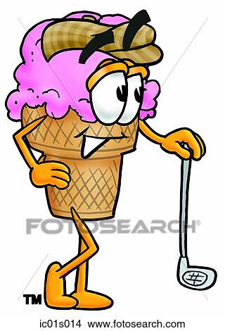 Clipart - Ice cream cone with golf club. Fotosearch