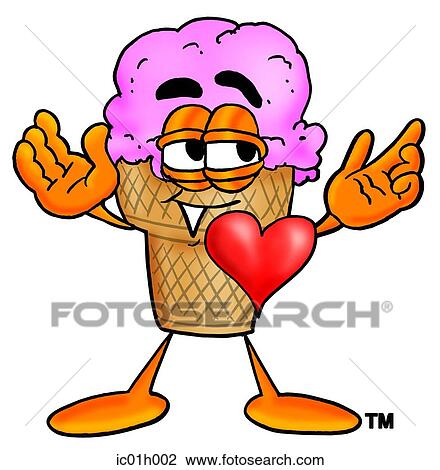 Clipart - Ice cream cone with heart. Fotosearch