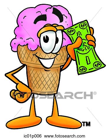 Clip Art - Ice cream cone with money. Fotosearch