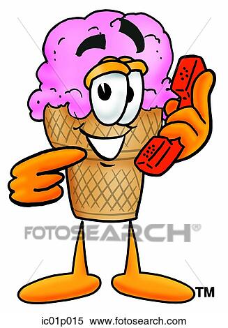 Clipart - Ice cream cone with phone. Fotosearch