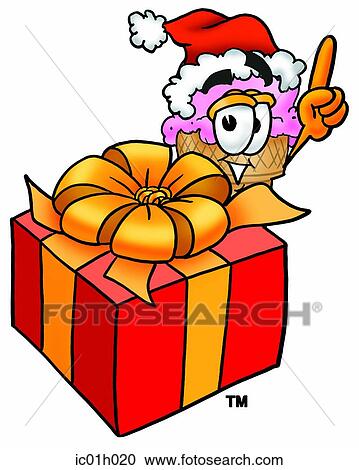 Clipart - Ice cream cone with present. Fotosearch