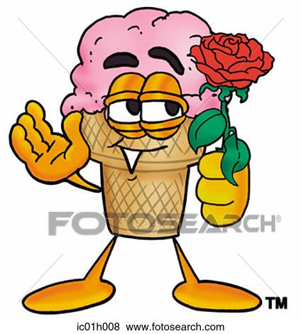 Clip Art - Ice cream cone with rose. Fotosearch