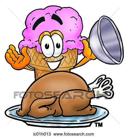 Clipart - Ice cream cone with turkey. Fotosearch