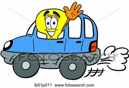 Clipart - Light bulb driving a car. Fotosearch