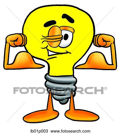 Clipart - Light bulb flexing muscles. Fotosearch