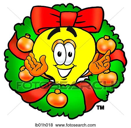 Clip Art - Light bulb in wreath. Fotosearch