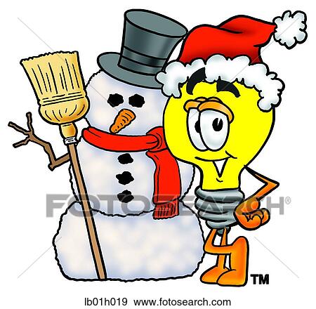 Clip Art - Light bulb with snowman. Fotosearch