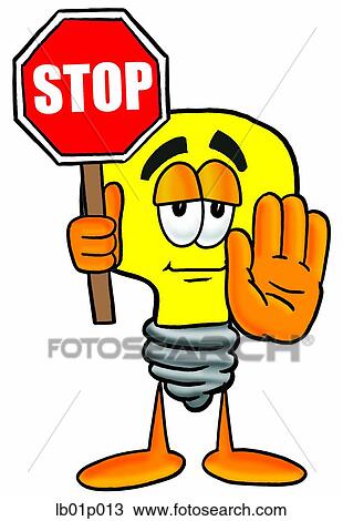 Clipart - Light bulb with stop sign. Fotosearch