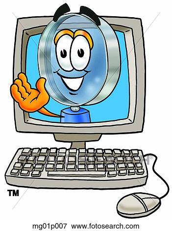 Mag glass in computer View Large Clip Art Graphic Clip Art - Mag glass in computer. Fotosearch