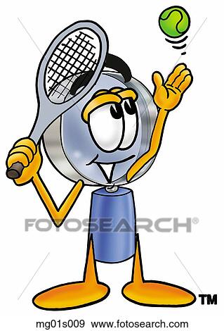 Clip Art - Mag glass playing tennis. Fotosearch