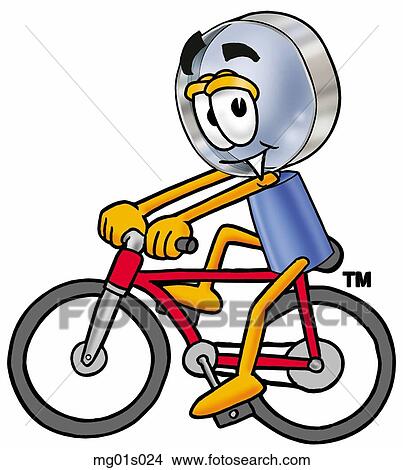 Clipart - Mag glass riding bike. Fotosearch
