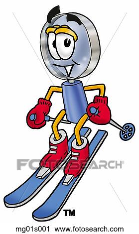 Clipart - Mag glass skiing. Fotosearch