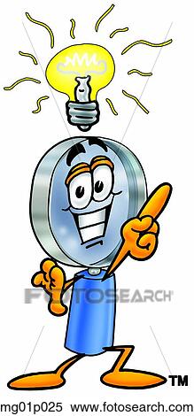 Clipart - Mag glass with bright idea. Fotosearch