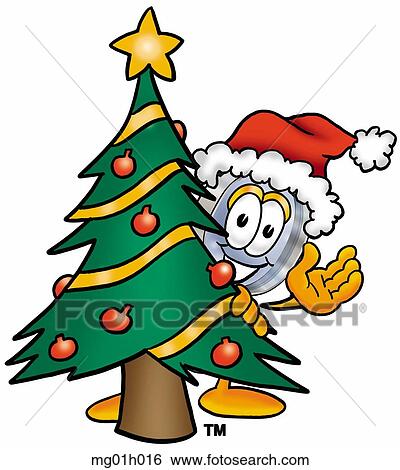 Clip Art - Mag glass with christmas tree. Fotosearch