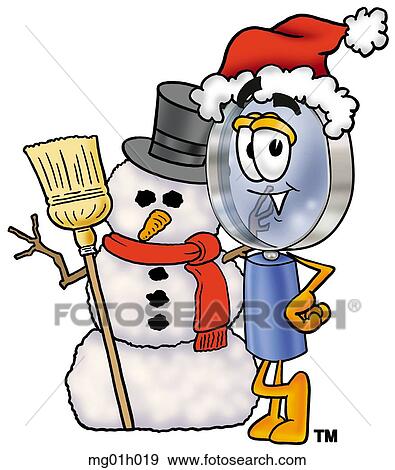 Clip Art - Mag glass with snowman. Fotosearch