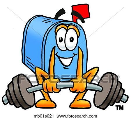 Clipart - Mail box lifting weights low. Fotosearch