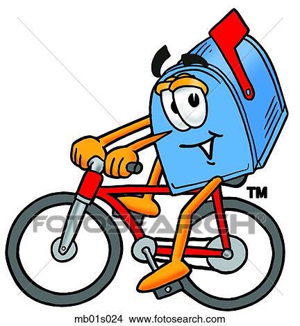 Clipart - Mail box riding bike. Fotosearch