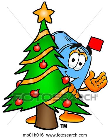 Clip Art - Mail box with christmas tree. Fotosearch