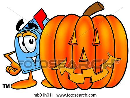 Clipart - Mail box with pumpkin. Fotosearch