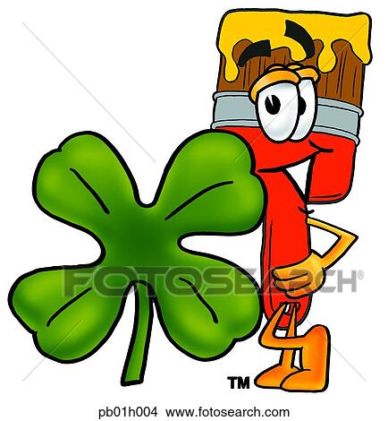 Clipart - Paint brush and shamrock. Fotosearch