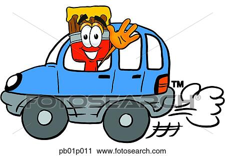 Clipart - Paint brush driving a car. Fotosearch