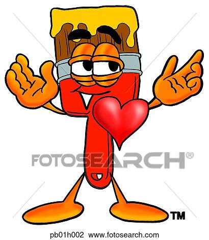 Clipart - Paint brush with heart. Fotosearch