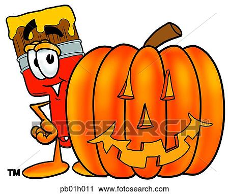 Clipart - Paint brush with pumpkin. Fotosearch
